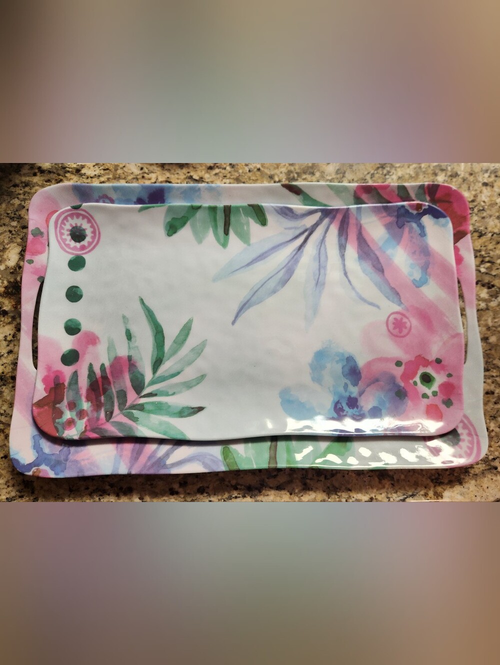 Floral Watercolor Serving Platter - White with Pastel Floral Print
